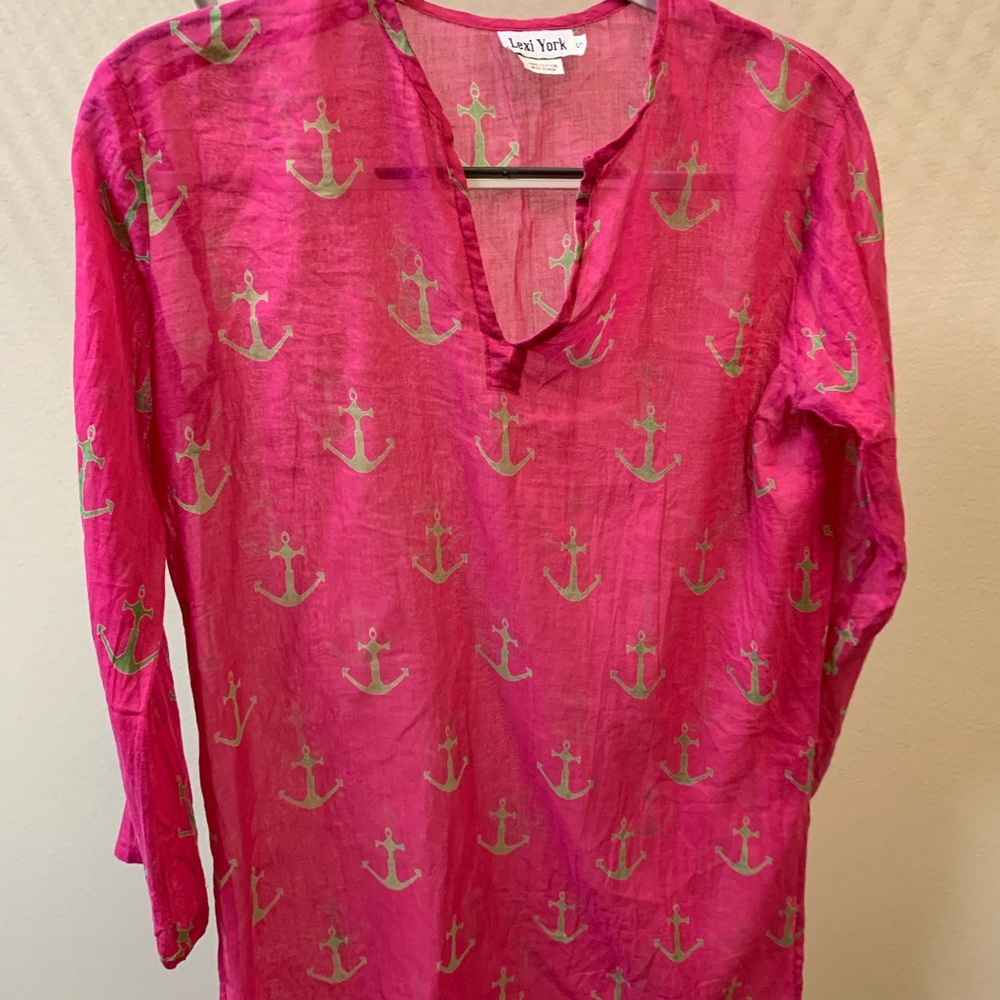Lexi York pink & green anchor sheer coverup Small